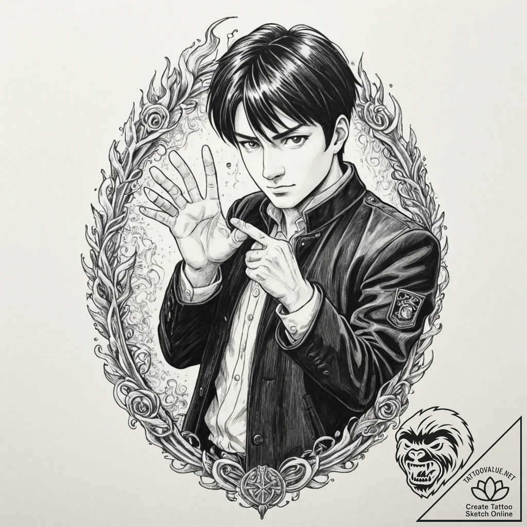 A neo-traditional portrait of roy mustang, sn... - tattoo sketch (№1751656127_0, 04.07.2025 19:08) — tattoovalue.net