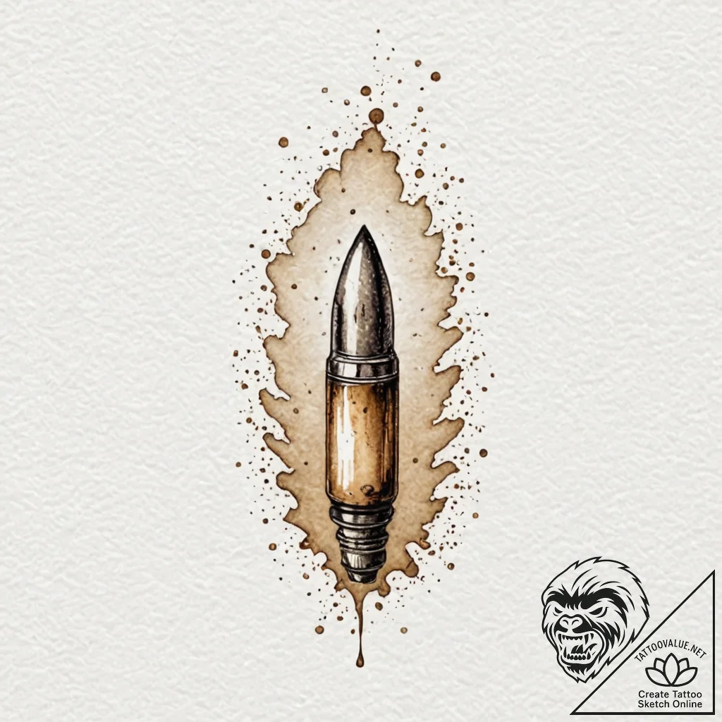Bullet, tattoo sketch design, subtle drop sha... - tattoo sketch (№1751656972_0, 04.07.2025 19:22) — tattoovalue.net