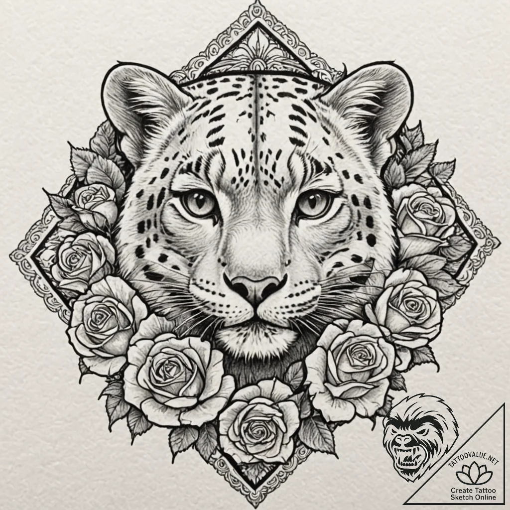 Snow leopard, concept art for tattoo, dotwork... - tattoo sketch (№1751657057_0, 04.07.2025 19:24) — tattoovalue.net