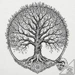 A linework tattoo of the world tree, yggdrasi… – tattoo sketch (№1751657480_0, 04.07.2025 19:31) — tattoovalue.net