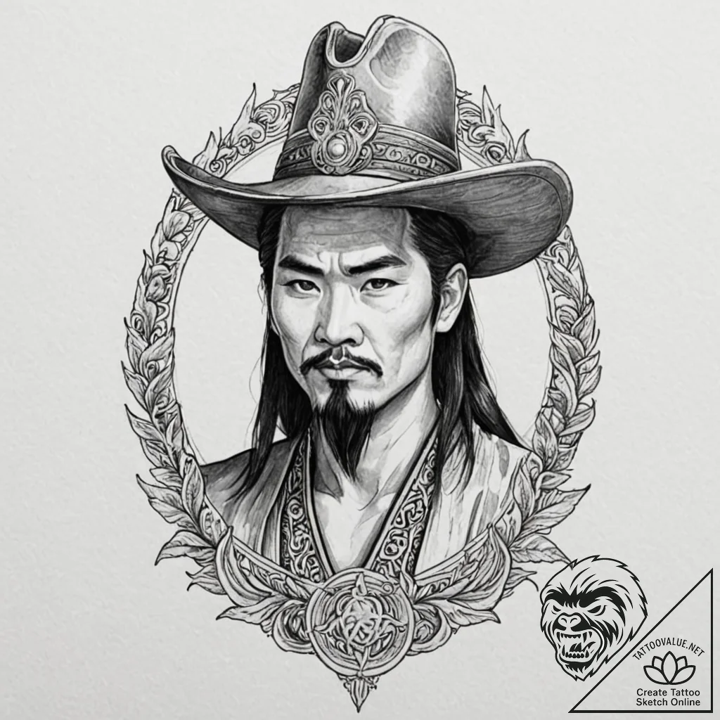 A neo-traditional portrait of lo pan, the anc... - tattoo sketch (№1751657901_0, 04.07.2025 19:38) — tattoovalue.net