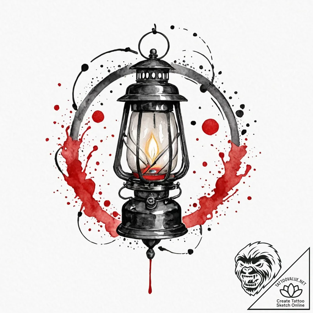 Lantern, tattoo drawing outline, black and re... - tattoo sketch (№1751658212_0, 04.07.2025 19:43) — tattoovalue.net
