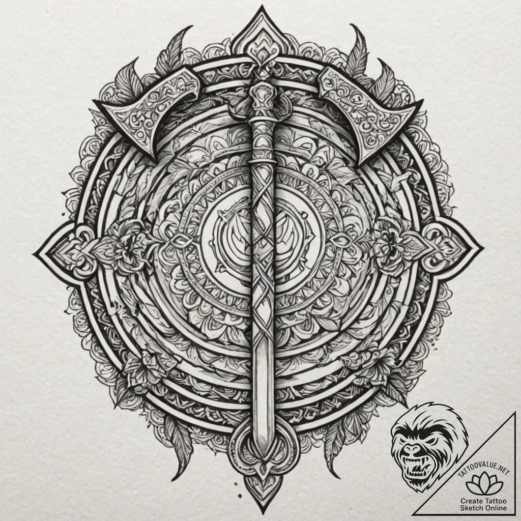 A dotwork mandala incorporating the symbols o... - tattoo sketch (№1751658370_0, 04.07.2025 19:46) — tattoovalue.net