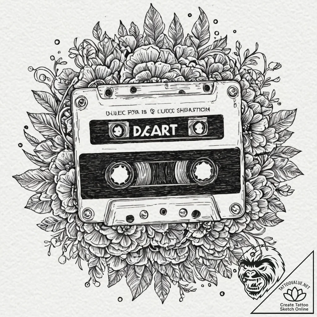 Cassette, tattoo line art, no background, sub... - tattoo sketch (№1751658539_0, 04.07.2025 19:48) — tattoovalue.net
