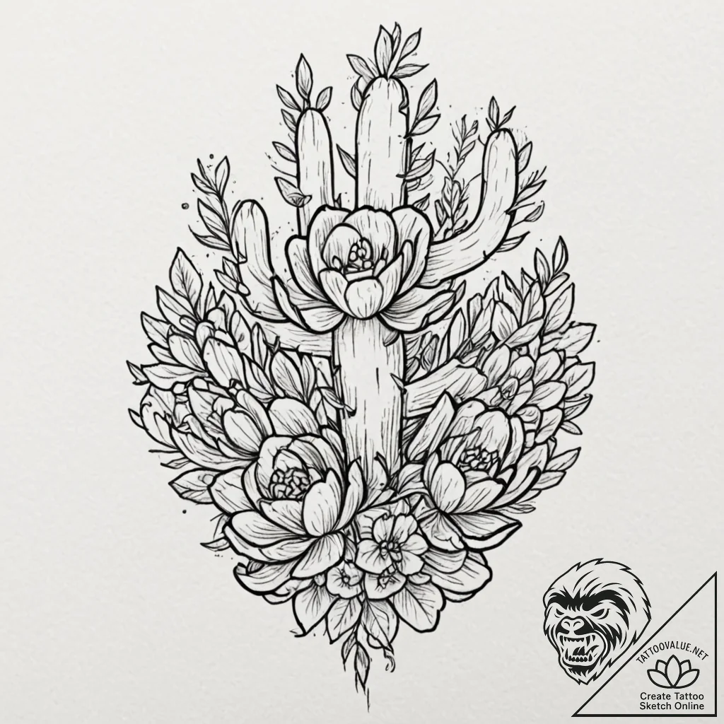 Cactus, tattoo drawing outline, no background... - tattoo sketch (№1751659046_0, 04.07.2025 19:57) — tattoovalue.net