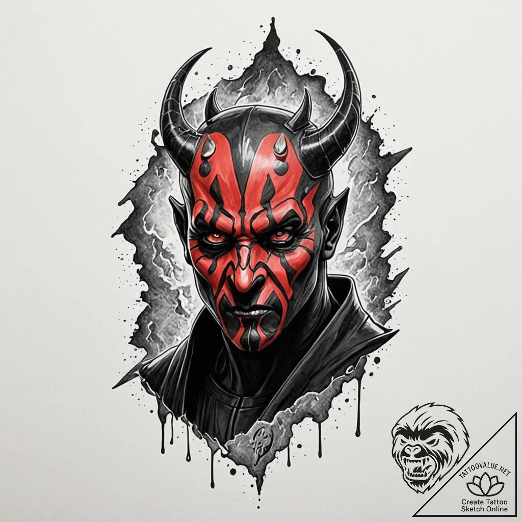 Graphic novel style portrait of a menacing da... - tattoo sketch (№1751659215_0, 04.07.2025 20:00) — tattoovalue.net