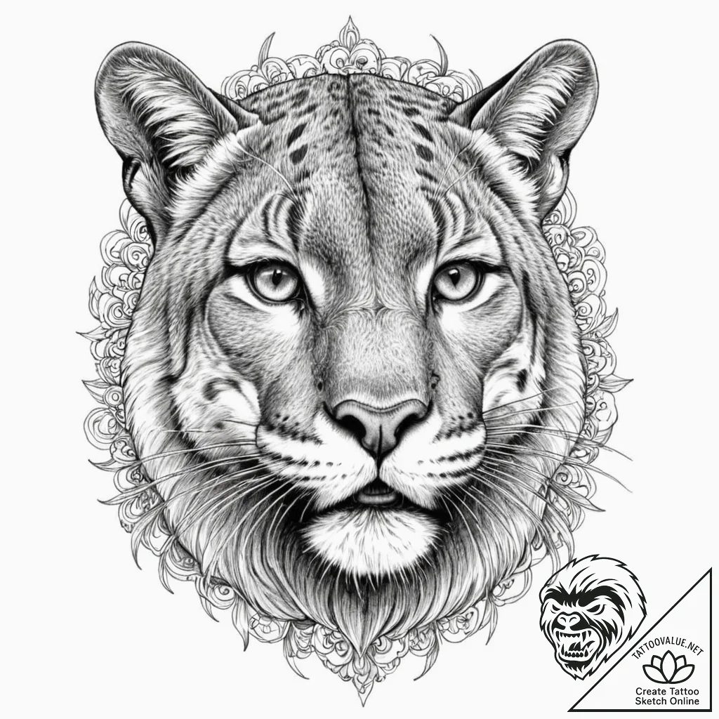 Cougar, ink illustration for tattoo, detailed... - tattoo sketch (№1751659299_0, 04.07.2025 20:01) — tattoovalue.net