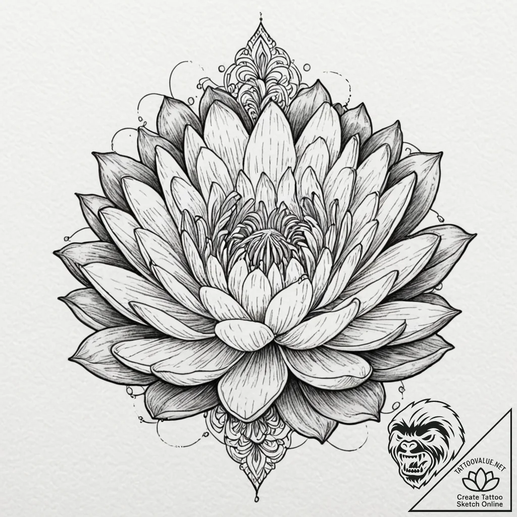 Water lily, artistic tattoo sketch, moderatel... - tattoo sketch (№1751659553_0, 04.07.2025 20:05) — tattoovalue.net