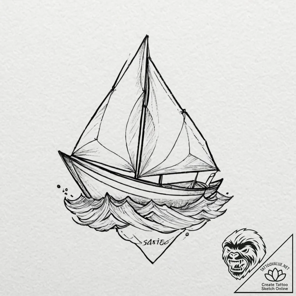 Origami boat on a wave, tattoo sketch design,... - tattoo sketch (№1751659896_0, 04.07.2025 20:11) — tattoovalue.net
