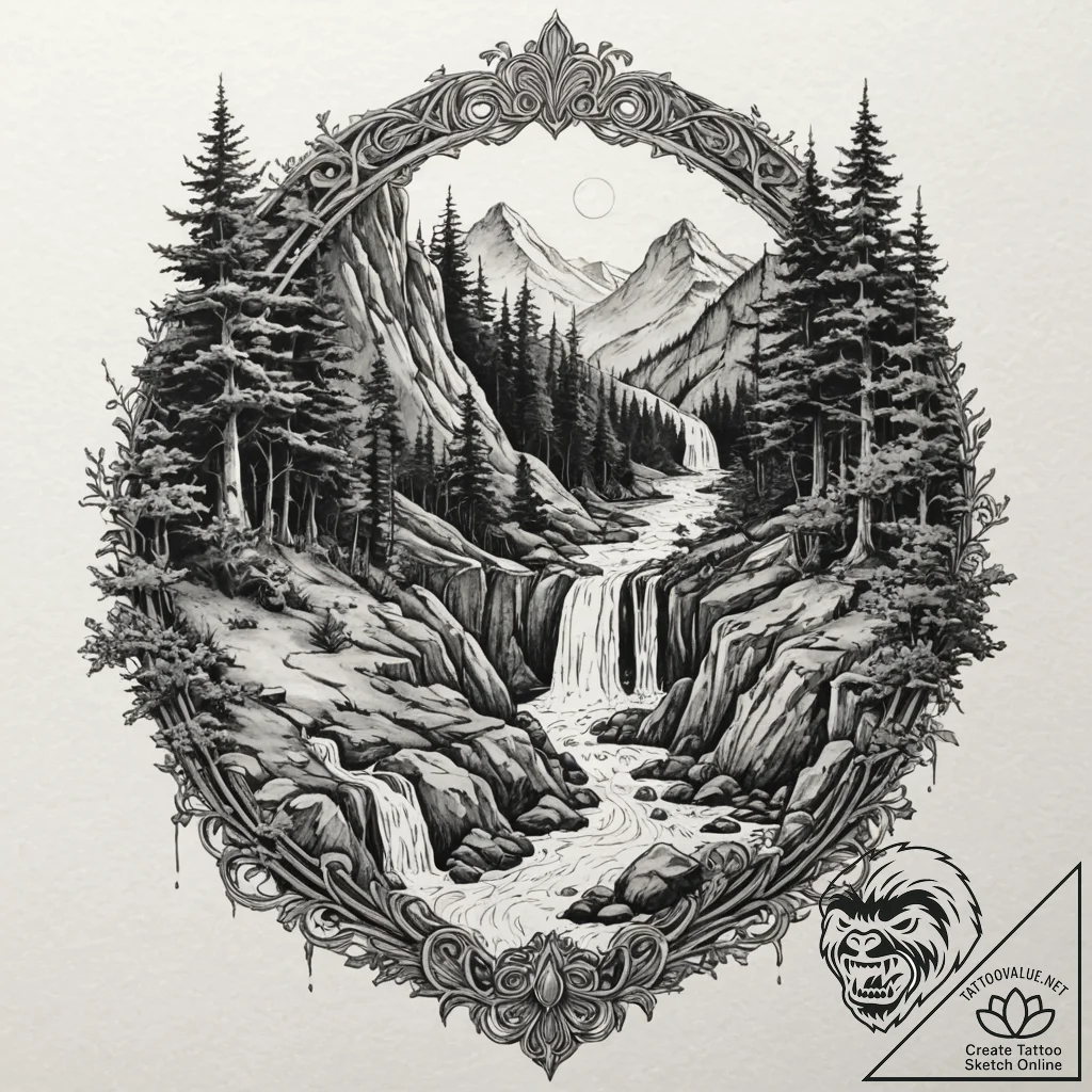 A watercolor sketch of rivendell, beautiful a... - tattoo sketch (№1751660197_0, 04.07.2025 20:16) — tattoovalue.net