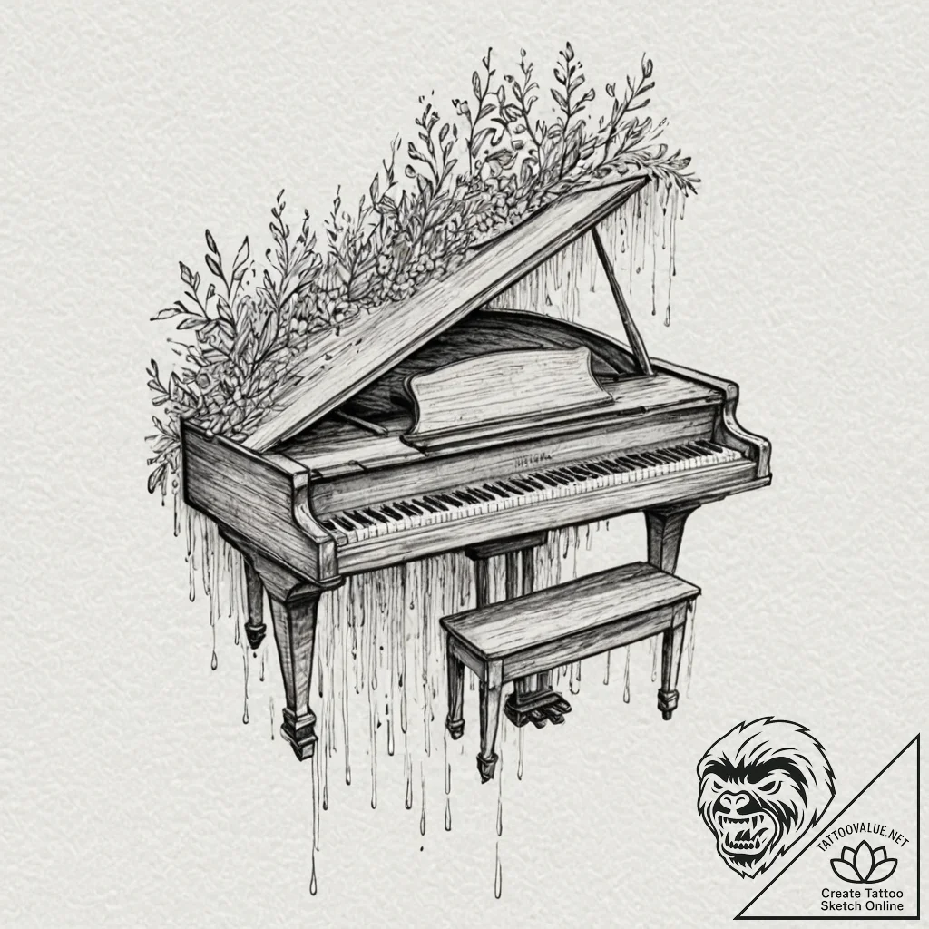 A grand piano with its keys turning into a wa... - tattoo sketch (№1751660428_0, 04.07.2025 20:20) — tattoovalue.net
