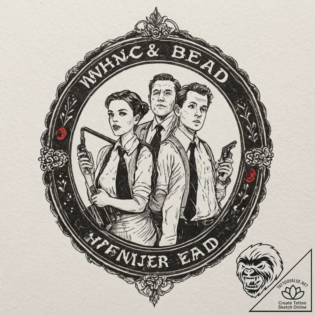 A linework tattoo of the winchester pub sign... - tattoo sketch (№1751660754_0, 04.07.2025 20:25) — tattoovalue.net