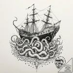 A graphic novel style depiction of the kraken… – tattoo sketch (№1751660836_0, 04.07.2025 20:27) — tattoovalue.net