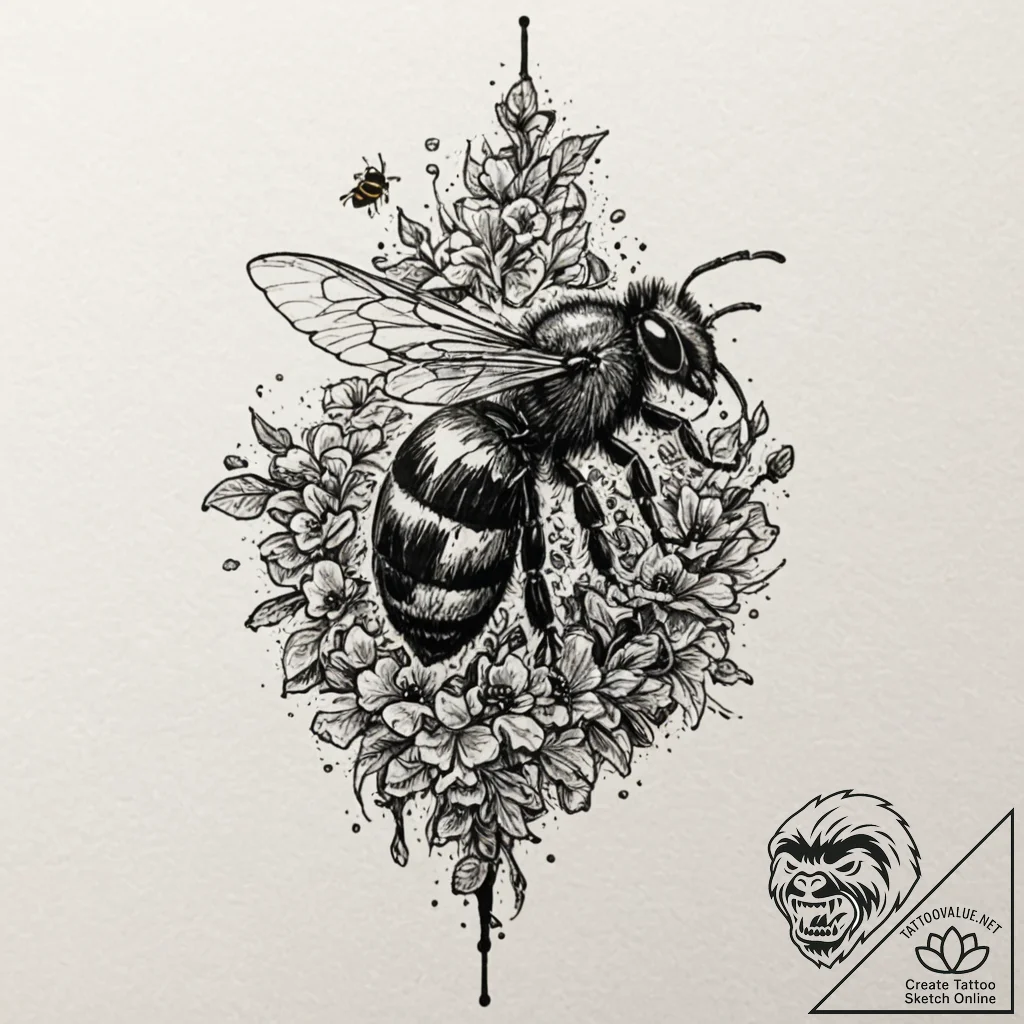 A trash polka portrait of candyman, with bees... - tattoo sketch (№1751661256_0, 04.07.2025 20:34) — tattoovalue.net