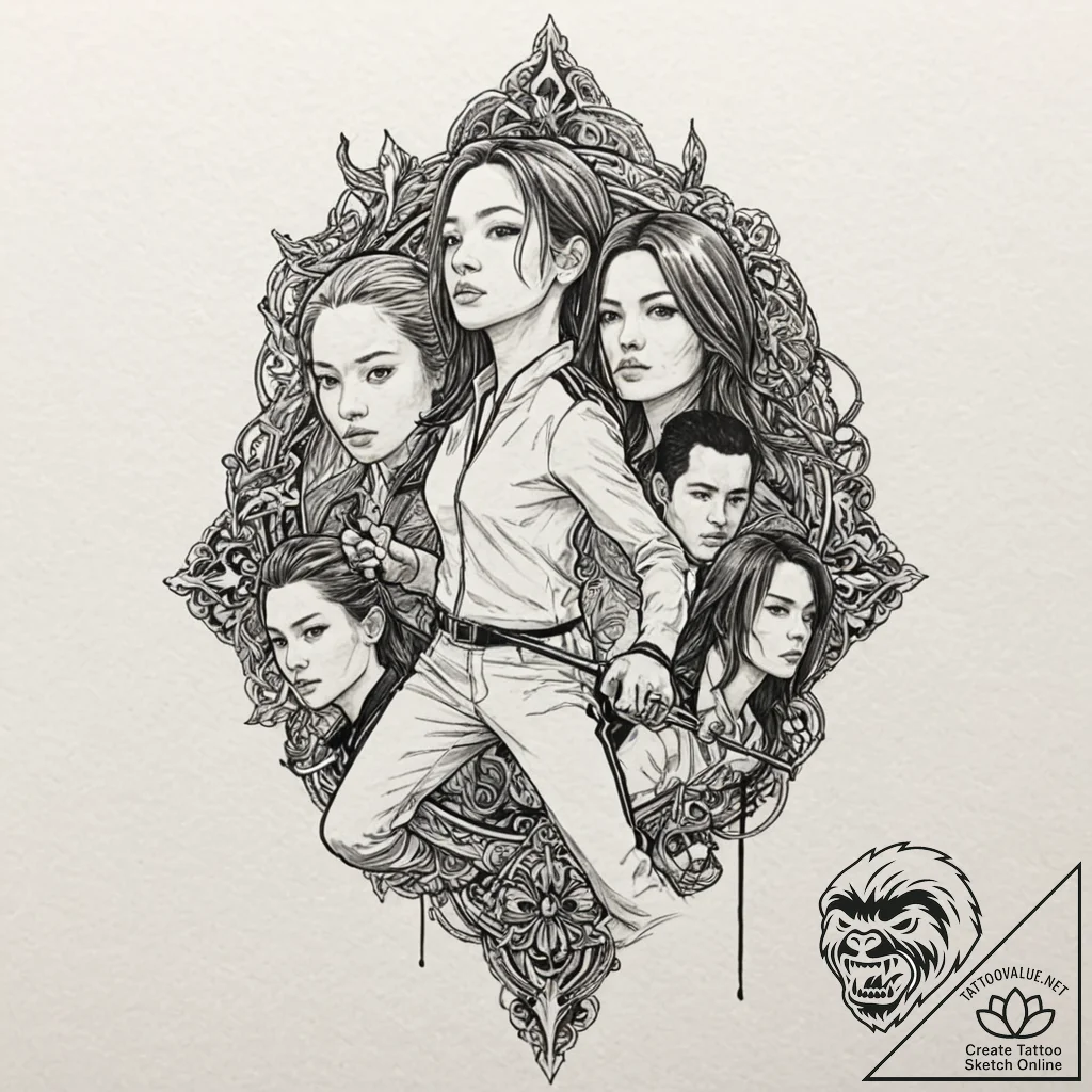 A sketch of the crazy 88 gang from kill bill,... - tattoo sketch (№1751661512_0, 04.07.2025 20:38) — tattoovalue.net