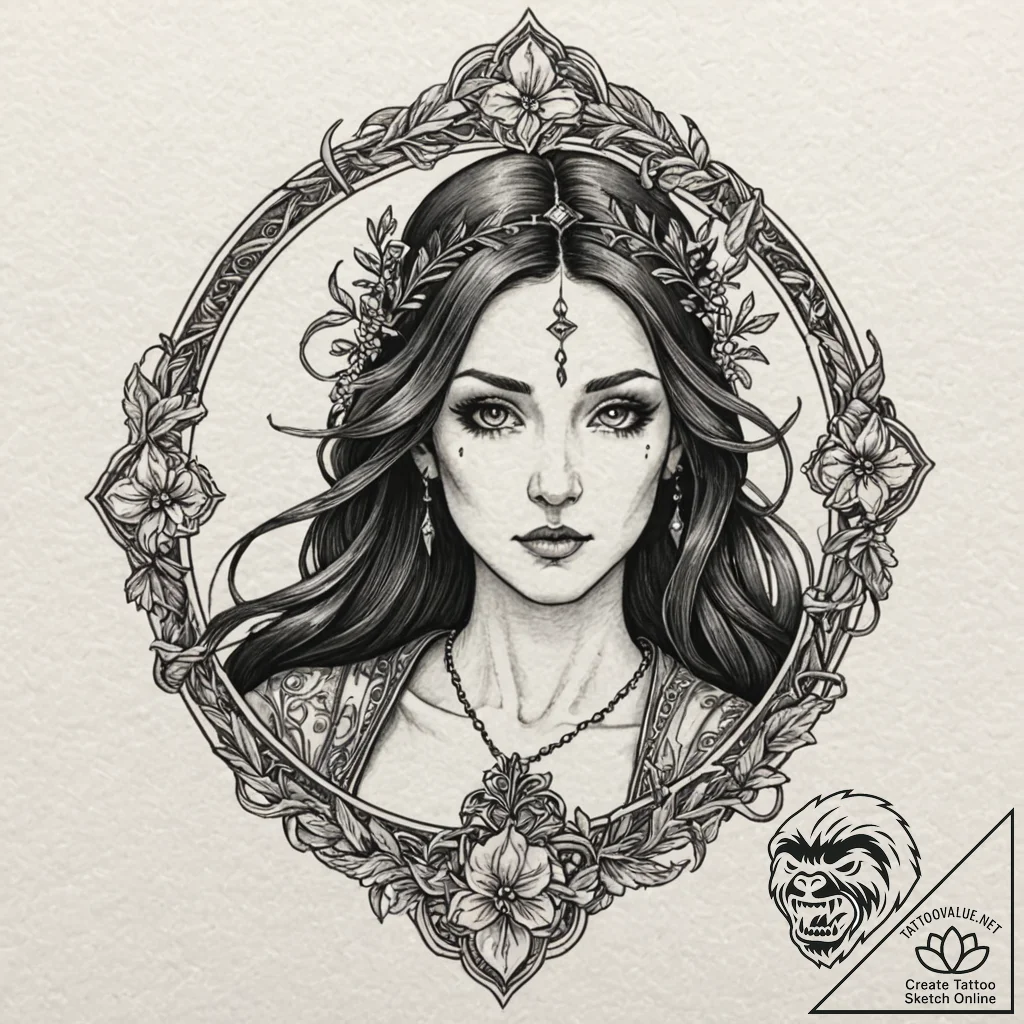 Morgan le fay, tattoo sketch design, muted co... - tattoo sketch (№1751661597_0, 04.07.2025 20:39) — tattoovalue.net