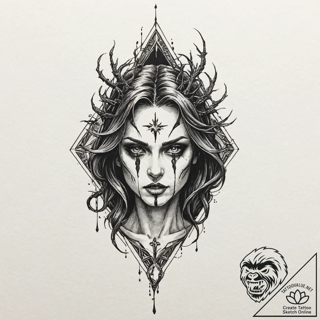 A graphic novel portrait of a terrifying noon... - tattoo sketch (№1751662021_0, 04.07.2025 20:47) — tattoovalue.net