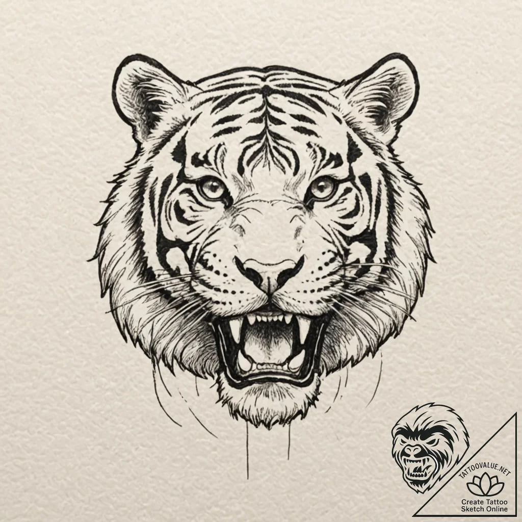 Saber-toothed tiger, artistic tattoo sketch,... - tattoo sketch (№1751662358_0, 04.07.2025 20:52) — tattoovalue.net