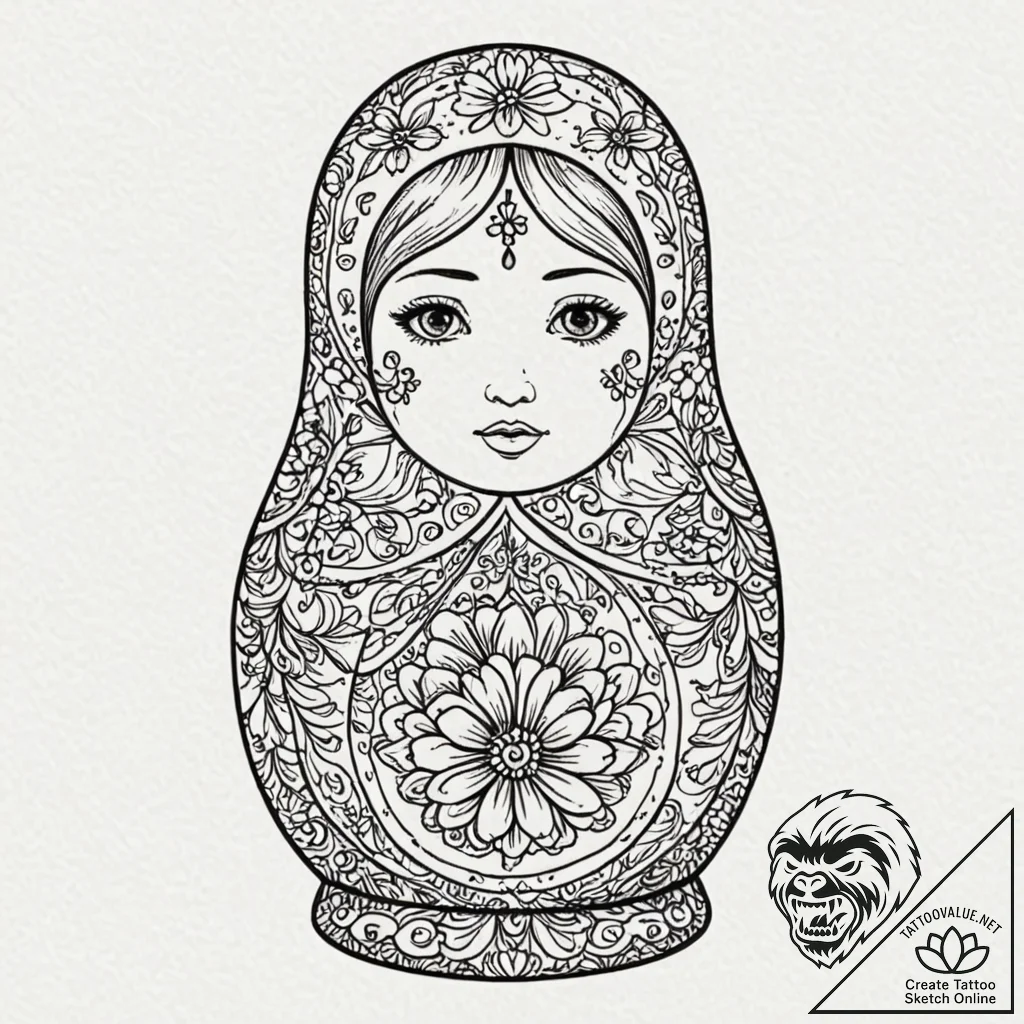 Matryoshka doll, ink illustration for tattoo,... - tattoo sketch (№1751662529_0, 04.07.2025 20:55) — tattoovalue.net