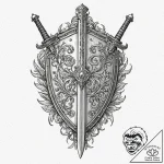 Shield and sword, tattoo sketch design, muted… – tattoo sketch (№1751662700_0, 04.07.2025 20:58) — tattoovalue.net