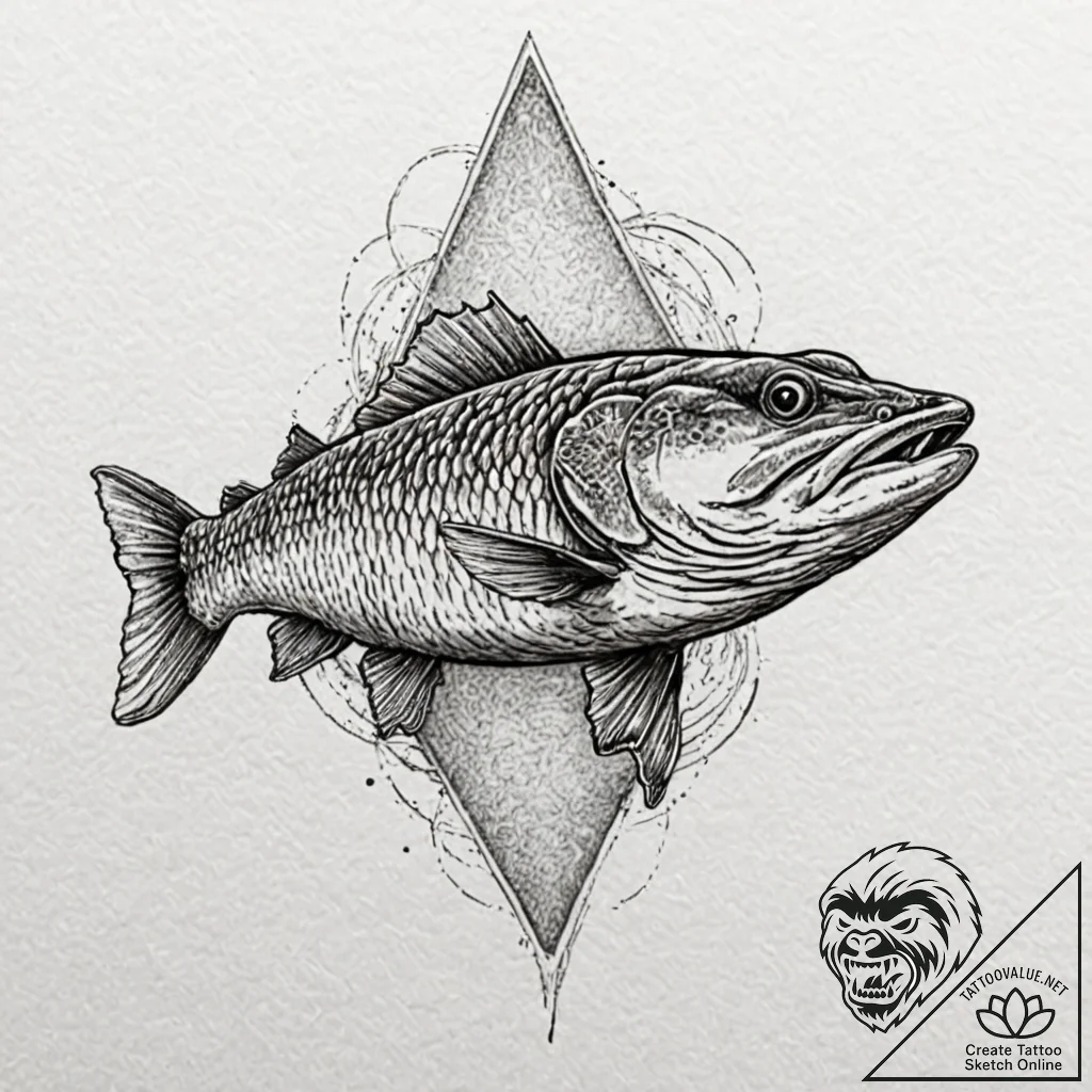 Pike, tattoo line art, no background, subject... - tattoo sketch (№1751663488_0, 04.07.2025 21:11) — tattoovalue.net