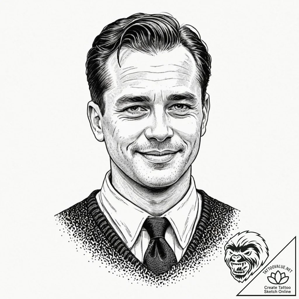 A graphic novel portrait of col. hans landa f... - tattoo sketch (№1751664093_0, 04.07.2025 21:21) — tattoovalue.net