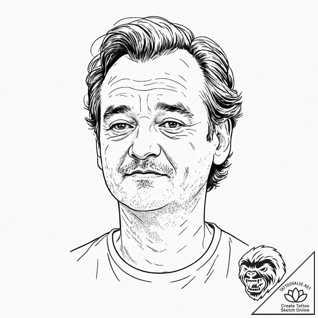 A sketch of bill murray's face, with a deadpa... - tattoo sketch (№1751664352_0, 04.07.2025 21:25) — tattoovalue.net