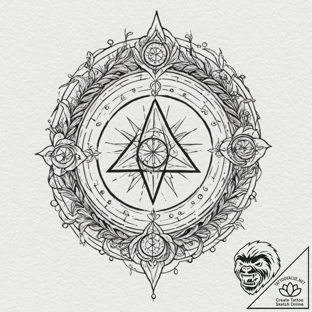 Grimoire (spellbook) with arcane symbols, ink... - tattoo sketch (№1751664437_0, 04.07.2025 21:27) — tattoovalue.net