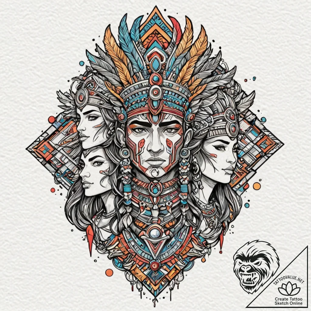 A graphic novel panel of the "aztec dubstep"... - tattoo sketch (№1751664704_0, 04.07.2025 21:31) — tattoovalue.net