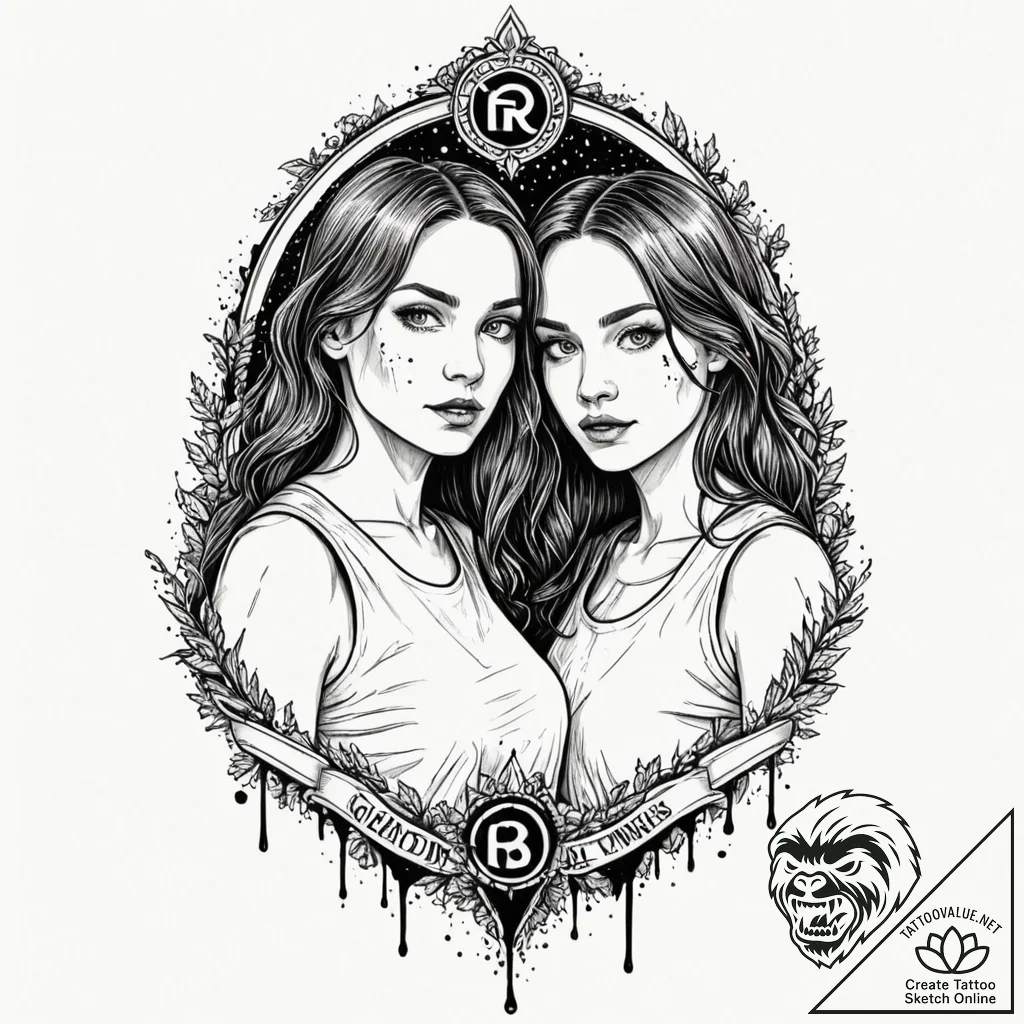A trash polka portrait of the grady twins, wi... - tattoo sketch (№1751665020_0, 04.07.2025 21:37) — tattoovalue.net