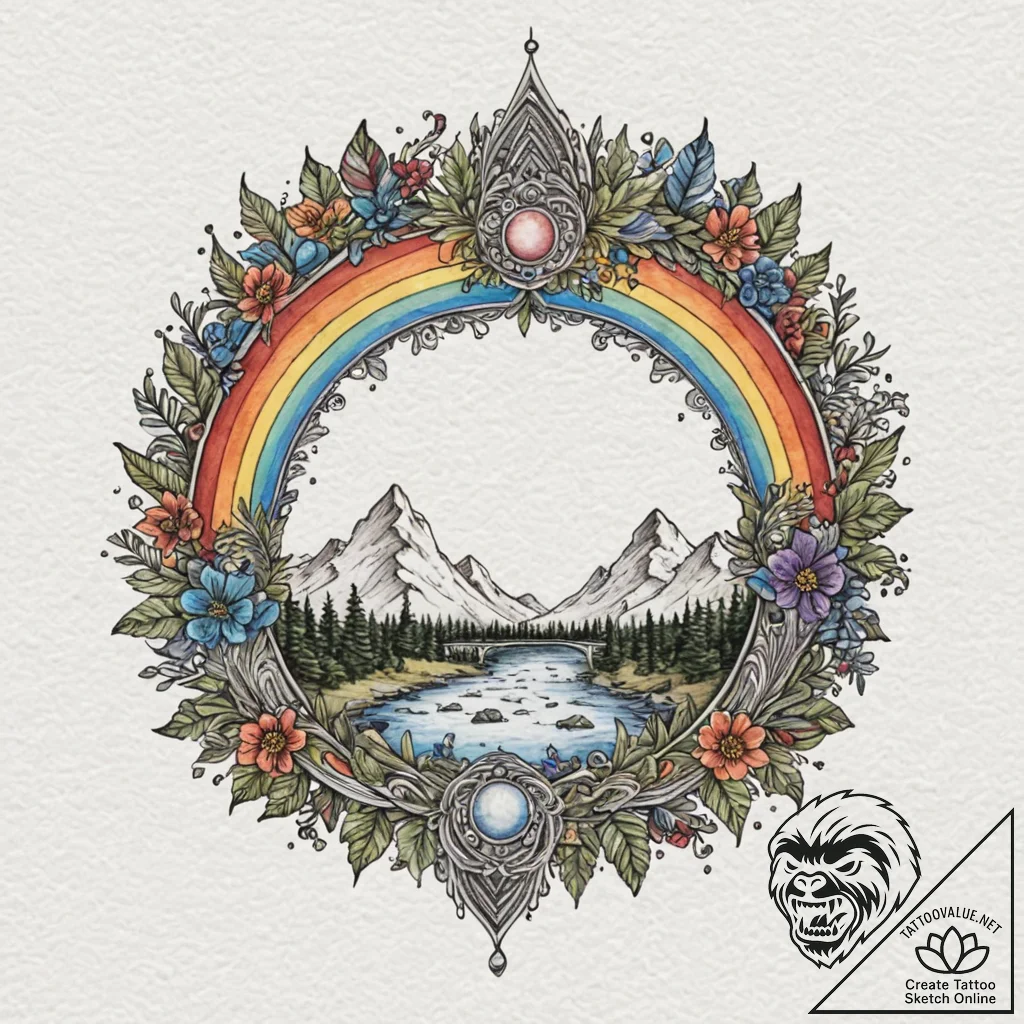 A watercolor tattoo of the bifrost bridge, a... - tattoo sketch (№1751665263_0, 04.07.2025 21:41) — tattoovalue.net