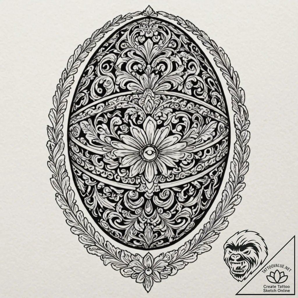 Faberge egg, tattoo flash sheet design, black... - tattoo sketch (№1751665602_0, 04.07.2025 21:46) — tattoovalue.net