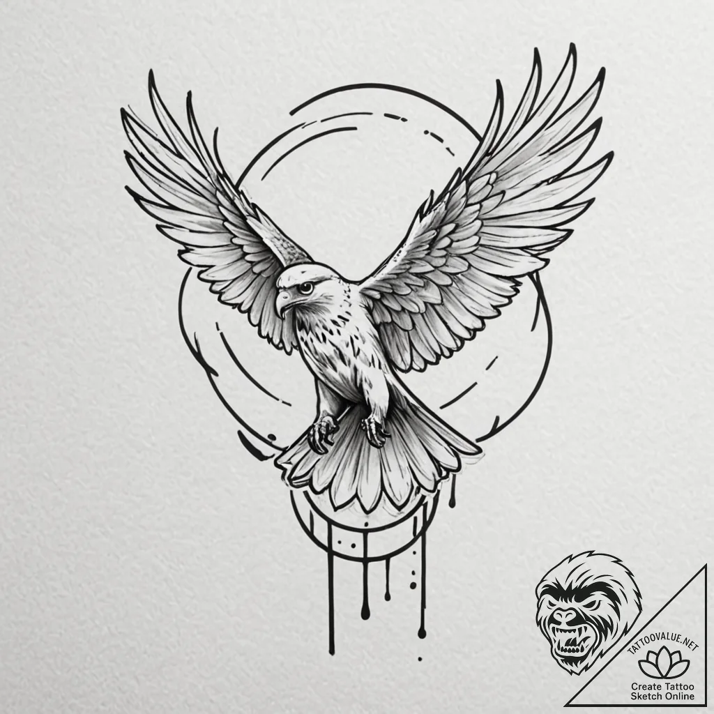 Hawk, tattoo drawing outline, moderately deta... - tattoo sketch (№1751665943_0, 04.07.2025 21:52) — tattoovalue.net