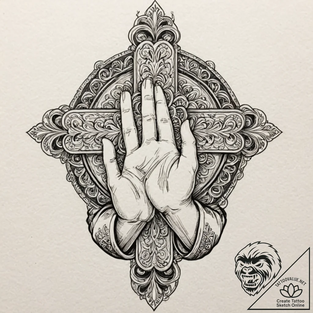 Praying hands, artistic tattoo sketch, detail... - tattoo sketch (№1751666200_0, 04.07.2025 21:56) — tattoovalue.net