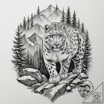 A snow leopard in the mountains (is there, bu… – tattoo sketch (№1751666370_0, 04.07.2025 21:59) — tattoovalue.net
