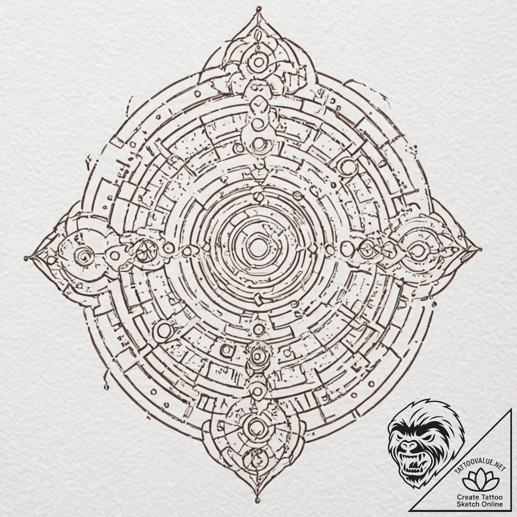 Circuit board pattern, tattoo line art, sepia... - tattoo sketch (№1751666610_0, 04.07.2025 22:03) — tattoovalue.net