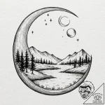 A watercolor sketch of the “moon river” scene… – tattoo sketch (№1751666690_0, 04.07.2025 22:04) — tattoovalue.net