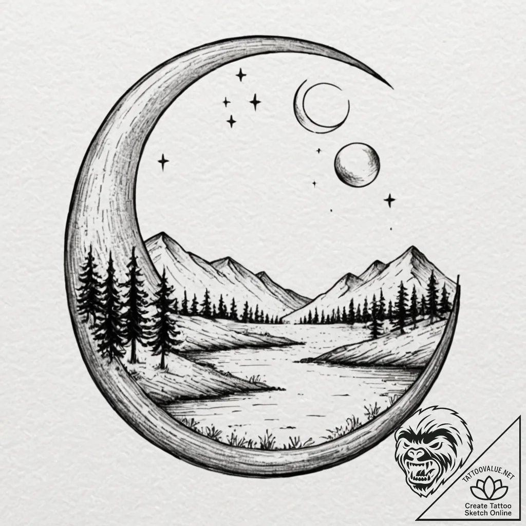 A watercolor sketch of the "moon river" scene... - tattoo sketch (№1751666690_0, 04.07.2025 22:04) — tattoovalue.net