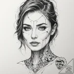 Trash polka style face of a replicant, half f… – tattoo sketch (№1751667441_0, 04.07.2025 22:17) — tattoovalue.net