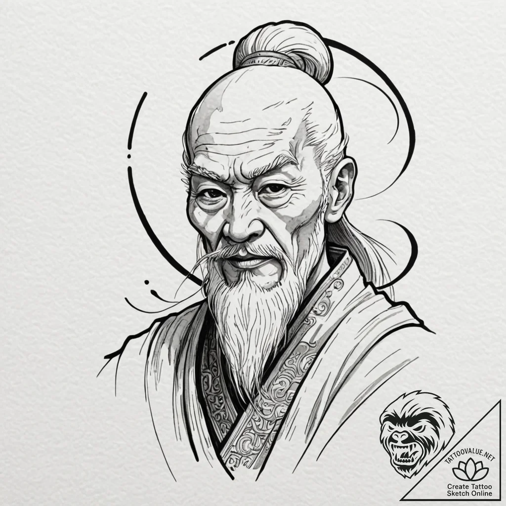 A sketch of the "pai mei" character, the lege... - tattoo sketch (№1751667525_0, 04.07.2025 22:18) — tattoovalue.net