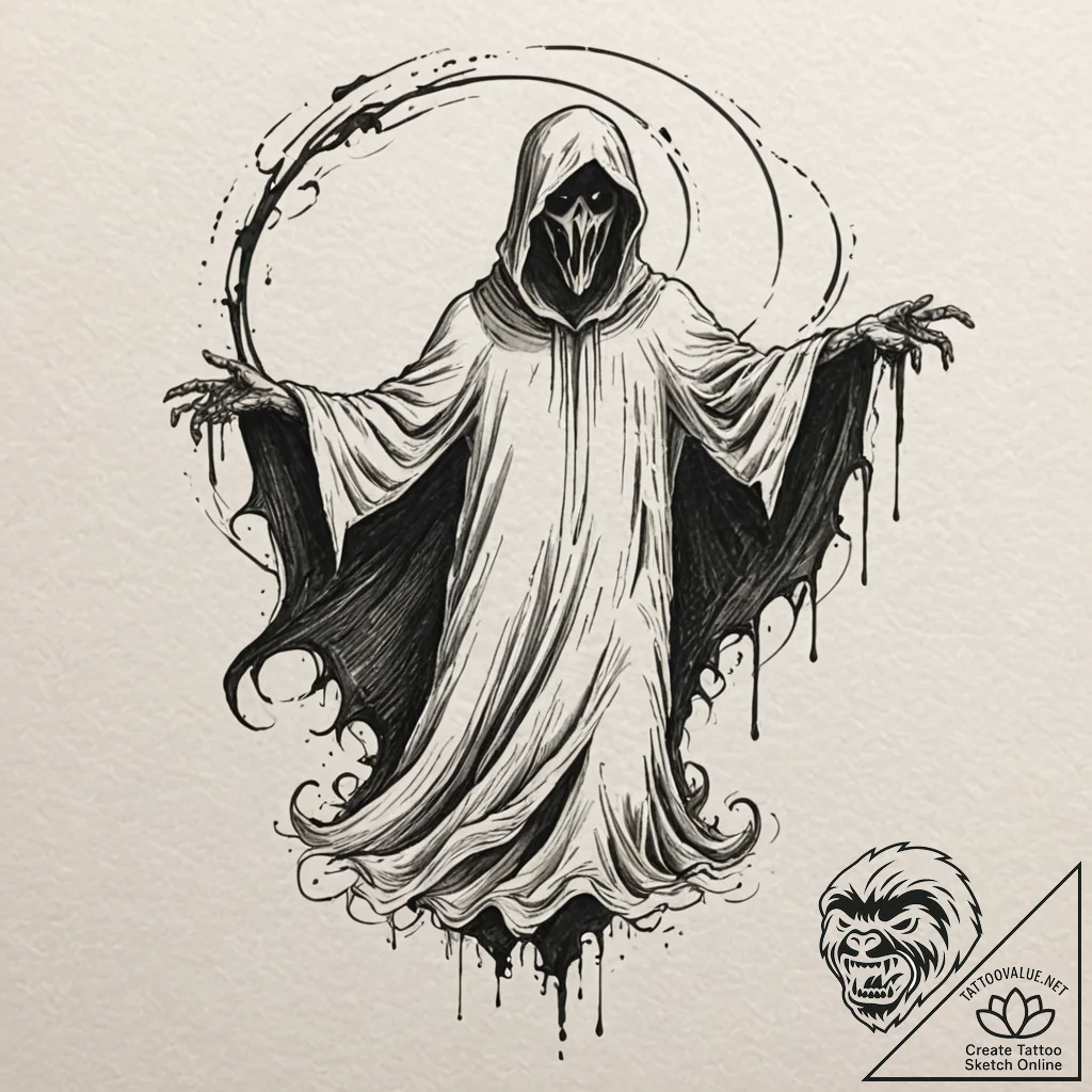 A trash polka sketch of a dementor, its shado... - tattoo sketch (№1751667865_0, 04.07.2025 22:24) — tattoovalue.net