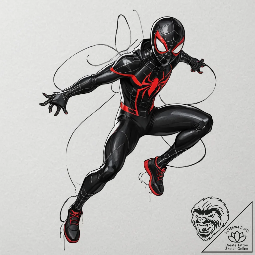 A neo-traditional tattoo of miles morales fro... - tattoo sketch (№1751667950_0, 04.07.2025 22:25) — tattoovalue.net