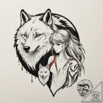 A neo-traditional portrait of princess monono… – tattoo sketch (№1751668037_0, 04.07.2025 22:27) — tattoovalue.net