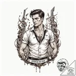 A trash polka tattoo of the “stuck in the mid… – tattoo sketch (№1751668210_0, 04.07.2025 22:30) — tattoovalue.net