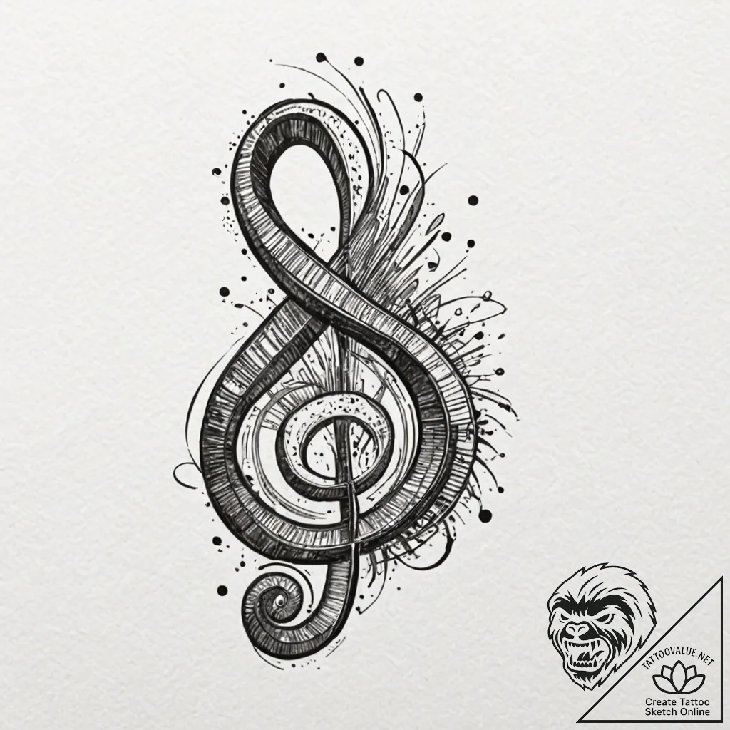 Bass clef, concept art for tattoo, rough sket... - tattoo sketch (№1751669058_0, 04.07.2025 22:44) — tattoovalue.net