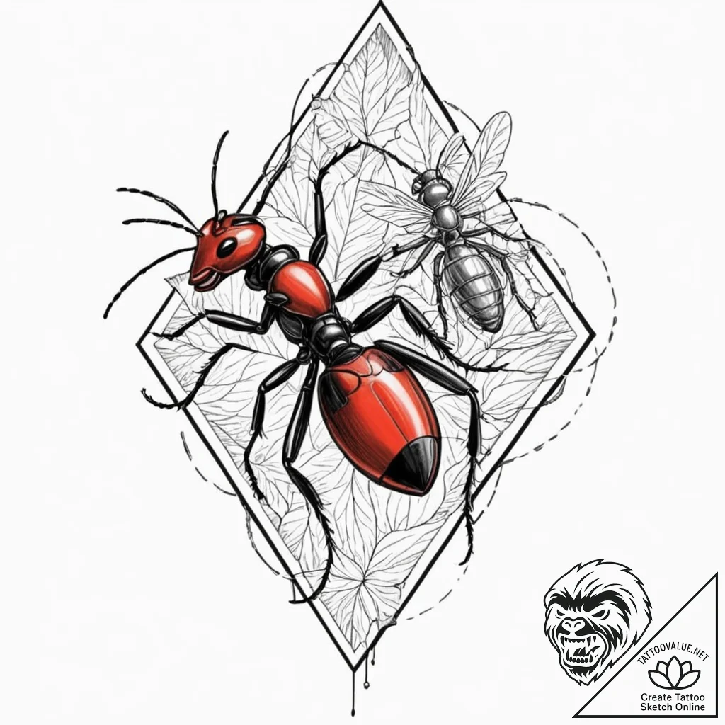 A sketch of ant-man riding an ant,, ink illus... - tattoo sketch (№1751669314_0, 04.07.2025 22:48) — tattoovalue.net