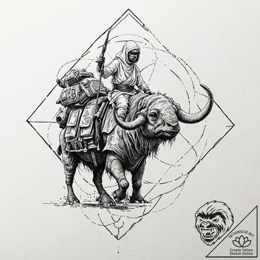 A sketch of a tusken raider (sand person) on... - tattoo sketch (№1751669733_0, 04.07.2025 22:55) — tattoovalue.net