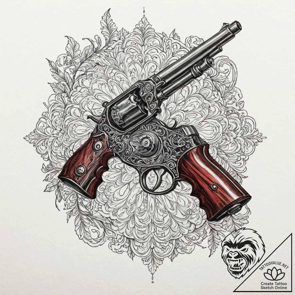 A linework tattoo of the two antique shotguns... - tattoo sketch (№1751669902_0, 04.07.2025 22:58) — tattoovalue.net