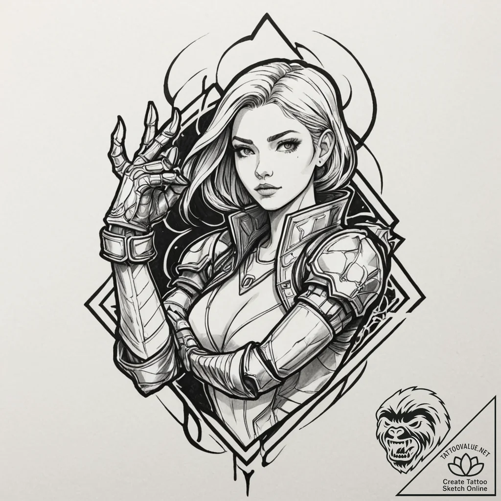 A neo-traditional portrait of vi from arcane,... - tattoo sketch (№1751670070_0, 04.07.2025 23:01) — tattoovalue.net
