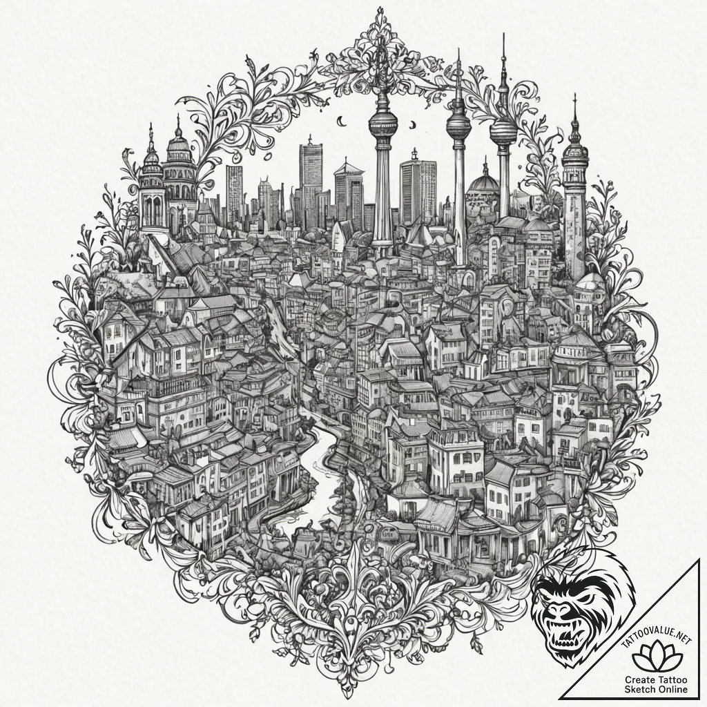 A linework design of the city names of the cr... - tattoo sketch (№1751670326_0, 04.07.2025 23:05) — tattoovalue.net